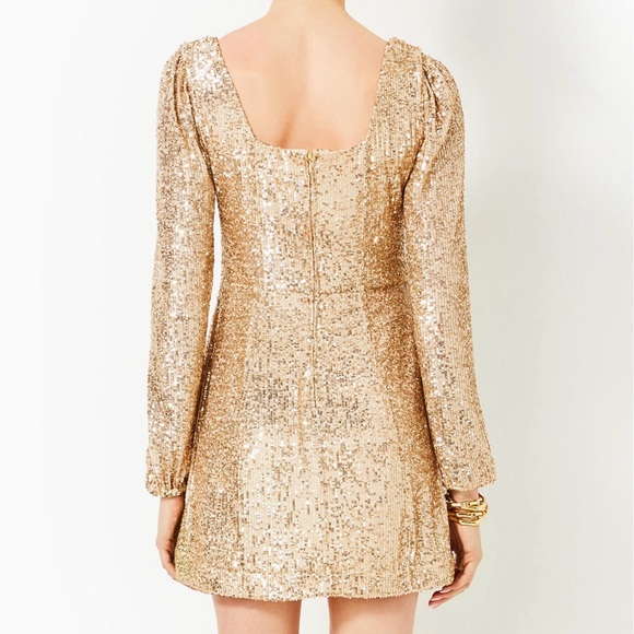 NWT Lilly Pulitzer Zelda Skirted Romper Long Sleeves Gold Metallic Sequin 10 12 - Picture 3 of 7